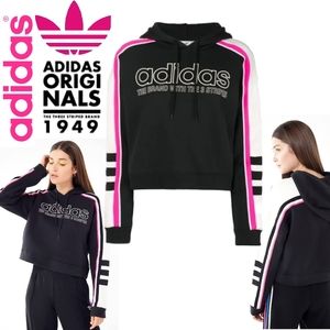 Adidas originals colorblock motocross racing crop hoodie sweater hot pink large